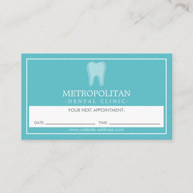 Carte De Visite Classic Moderne Dentiste Dent Logo Aqua Rendez-vou (Devant)