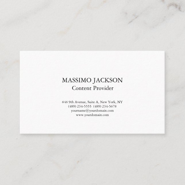 Carte De Visite Classic Plain White Simple Professional Minimalist (Devant)