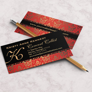 Carte De Visite Classic Rich Elegant Rouge Or et Noir Damas