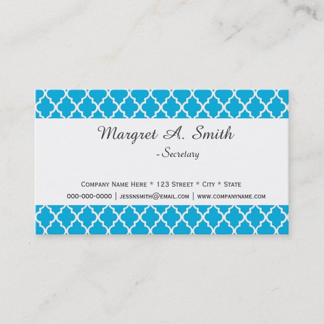 Carte De Visite Classique aqua bleu quatrefoil professionnel (Devant)