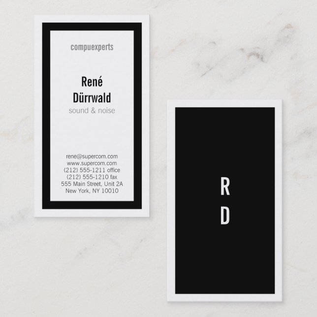 Carte De Visite Classiques audacieux en noir et blanc (Devant / Derrière)