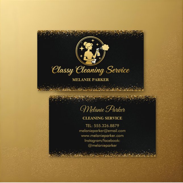 Carte De Visite Classy Cleaning Services Logo Maid gold (Créateur téléchargé)
