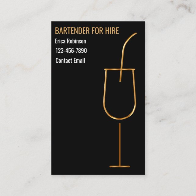 Carte De Visite Classy Cool Bartender For Hire Business Cards (Devant)