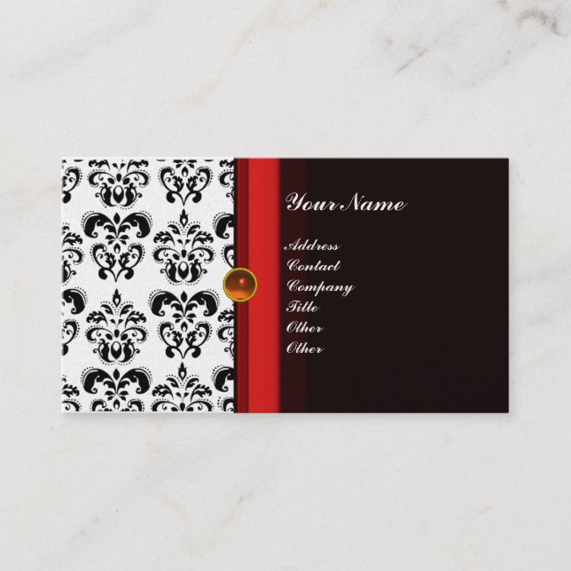 Carte De Visite CLASSY DAMASK MONOGRAM noir topaz perle orange (Devant)