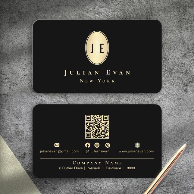 Carte De Visite Classy Elegant Black & Gold Shiny Oval Monogram (Classy Elegant Black & Gold Shiny Oval Monogram Business Card)