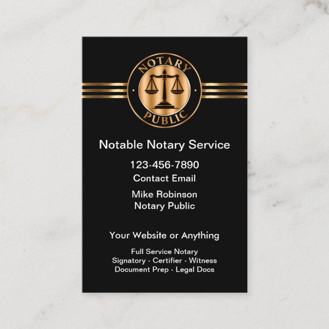 Carte De Visite Classy Notary Public Services (Devant)