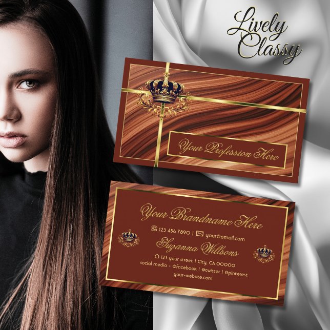 Carte De Visite Classy Royal Brown Gold Crown Noble et impressionn (Créateur téléchargé)