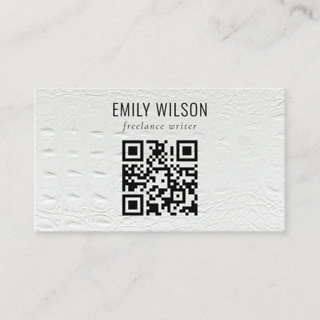 Carte De Visite Classy Simple Ivoire Cuir Blanc Texture QR Code (Devant)