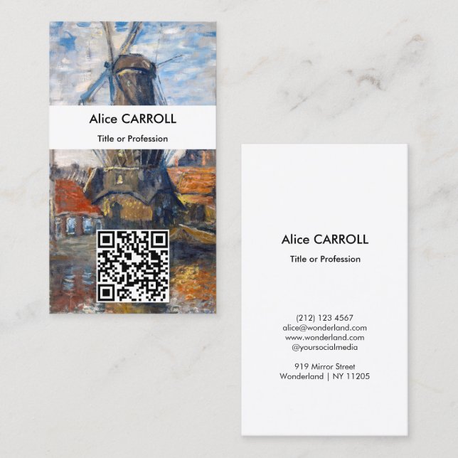 Carte De Visite Claude Monet - Moulin à vent, Amsterdam - Code QR (Devant / Derrière)