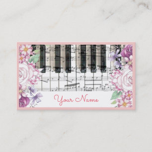 Carte De Visite clavier piano musique décoration florale vintage