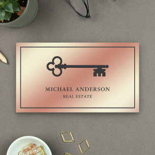 Carte De Visite Clé Antique Vintage en Rose Gold Immobilier