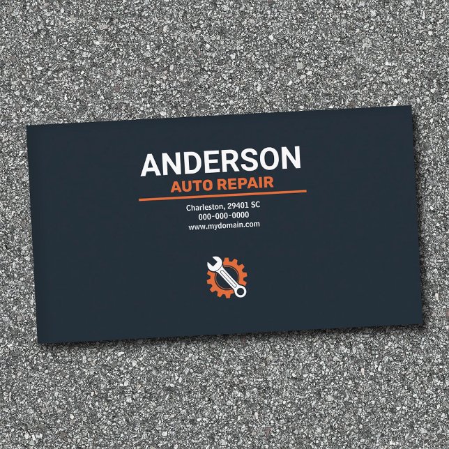 Carte De Visite Clé et engrenage - Réparation automobile (Wrench & Gear - Auto Repair Business Card)