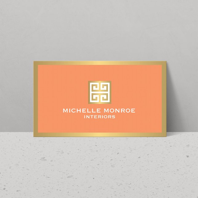 Carte De Visite Clé grecque or sur Coral Designer intérieur (Créateur téléchargé)