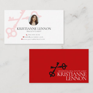 Carte De Visite Clé Logo Rouge Moderne Immobilier ou agent de loca