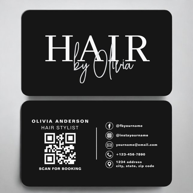 Carte De Visite Clean Contemporary Hairdresser QR Code (Créateur téléchargé)