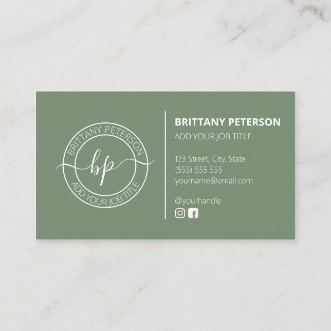 Carte De Visite Clean Grey Green tendance Moderne Professionnel (Dos)