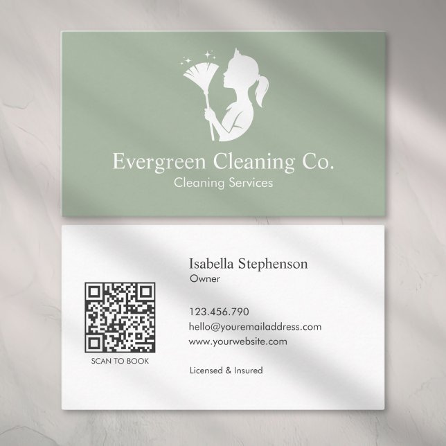 Carte De Visite Cleaner House Cleaning Service Minimal QR Code (Créateur téléchargé)
