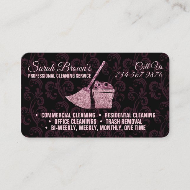 Carte De Visite Cleaning Service Maid Janitorial pink swirl (Devant)