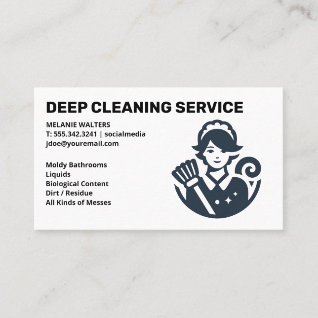 Carte De Visite Cleaning Services | Maid with Broom Logo (Devant)