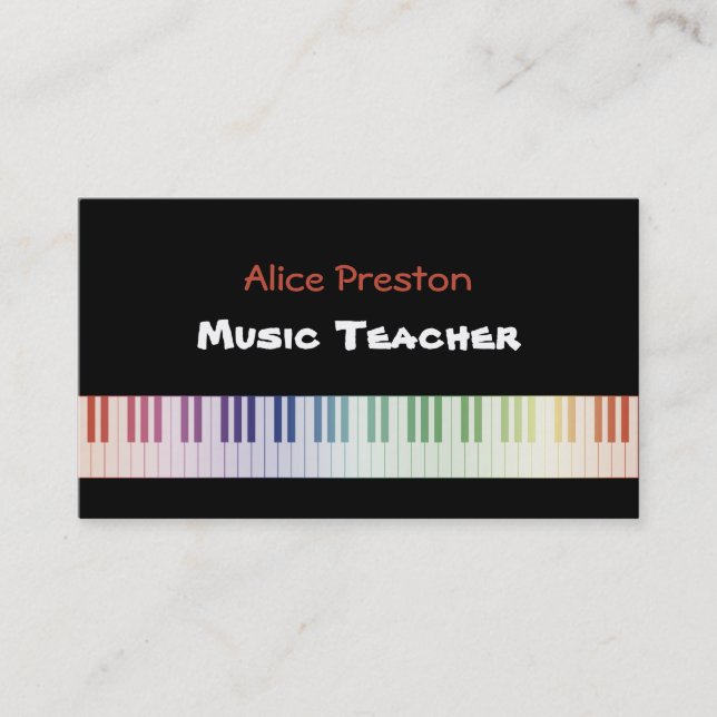 Carte De Visite Clés de piano du professeur de musique | (Devant)