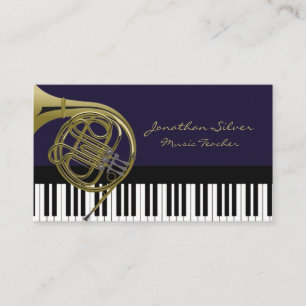 Carte De Visite Clés de piano élégantes et musique de corne frança