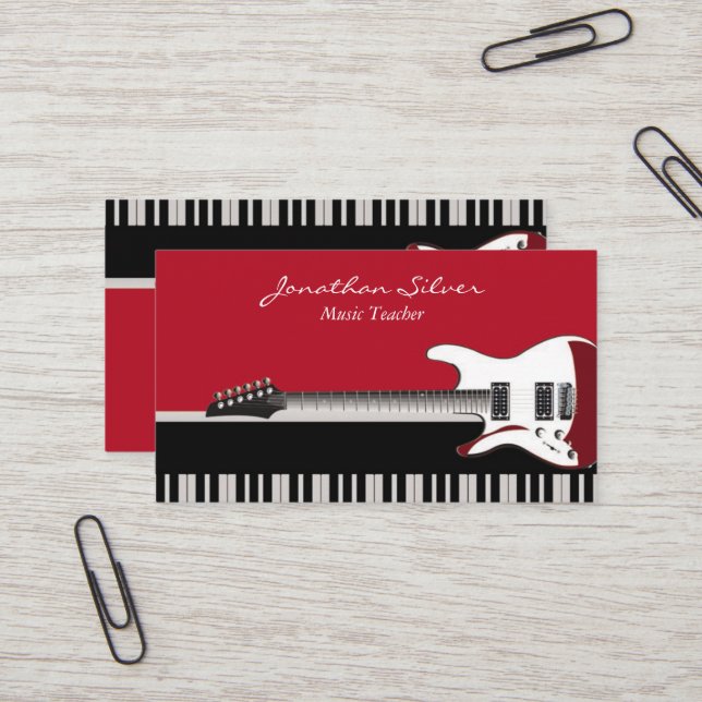 Carte De Visite Clés de piano professionnel et musique de guitare (Devant/Arrière en situation)