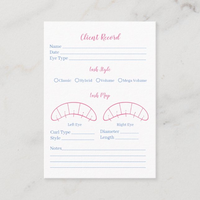 Carte De Visite Client d'extension Eyelash Formulaire d'enregistre (Devant)