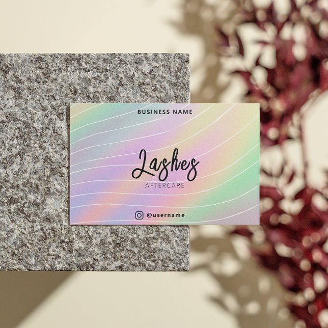 Carte De Visite Client hologramme tendance Lash après l'instructio (Trendy Hologram Lash Client After Care Instruction Business Card)