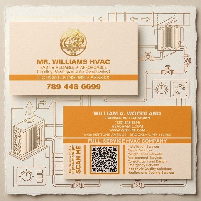 Carte De Visite Climatisation Chauffage et Refroidissement | Orang (air conditioning technician cards, heating and cooling business cards, HVAC marketing materials, pro)