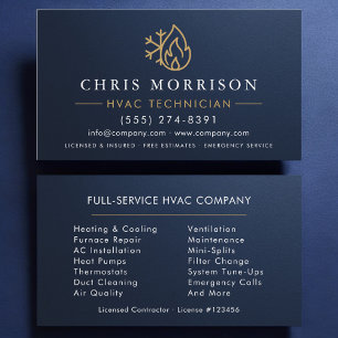 Carte De Visite Climatisation CVC Navy Bleu Or Moderne