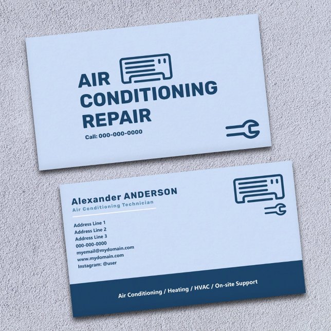 Carte De Visite Climatisation Services de réparation (Air Conditioning Repair Services Business Card)