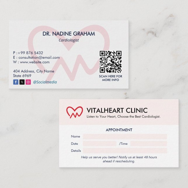 Carte De Visite Clinique de cardiologie Affaires | Rendez-vous pro (Devant / Derrière)