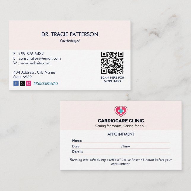 Carte De Visite Clinique de cardiologie Affaires | Rendez-vous pro (Devant / Derrière)