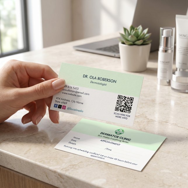 Carte De Visite Clinique de dermatologie | Rendez-vous propre (Créateur téléchargé)