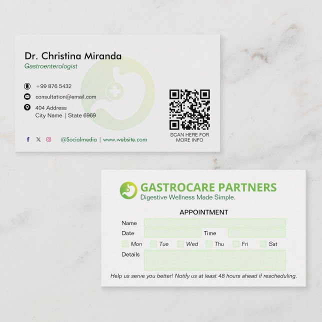 Carte De Visite Clinique de gastroentérologie Affaires | Nominatio (Devant / Derrière)