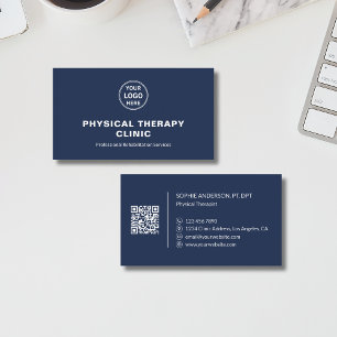Carte De Visite Clinique de Physiothérapie Logo Personnalisé QR Bl