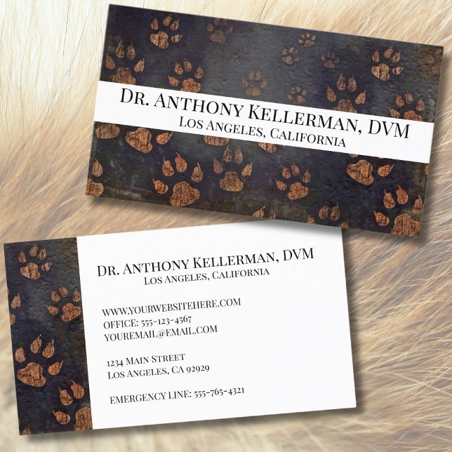 Carte De Visite Clinique de soins aux animaux de compagnie Emprein (Paw Print Veterinarian Business Card)