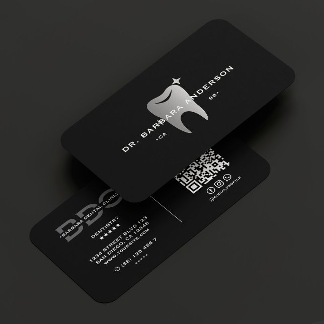 Carte De Visite Clinique dentaire cosmétique pour dentiste moderne (Modern Dentist Dental Cosmetic Clinic Black Grey Business Card
)