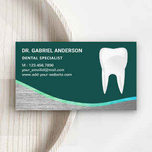 Carte De Visite Clinique Dentaire Dentiste Acier Vert Foncé Tooth