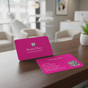 Carte De Visite Clinique Dentaire Élégante Code QR Dentiste Rose
