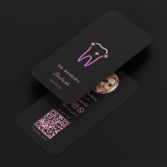 Carte De Visite Clinique dentaire esthétique Dentiste noir rose (Aesthetic Dental Clinic Dentist Black Pink Business Card
)