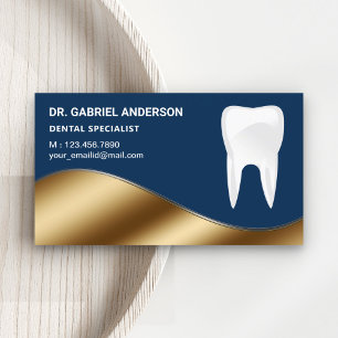 Carte De Visite Clinique dentaire Gold and Navy Blue Tooth Dentist