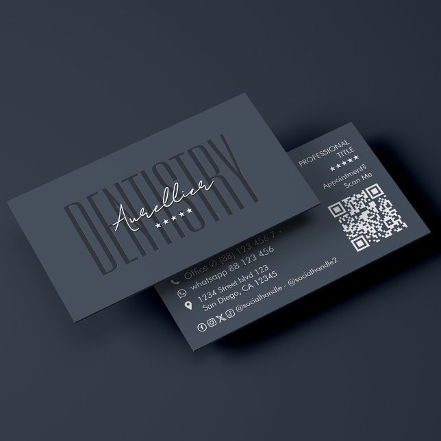 Carte De Visite Clinique dentaire minimale Charcoal Blue  (Créateur téléchargé)