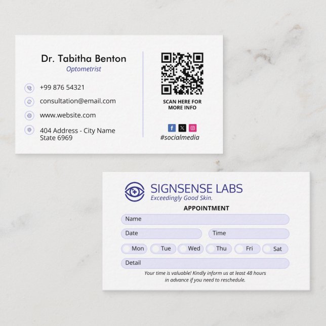Carte De Visite Clinique d'ophtalmologie Business | Rendez-vous pr (Devant / Derrière)