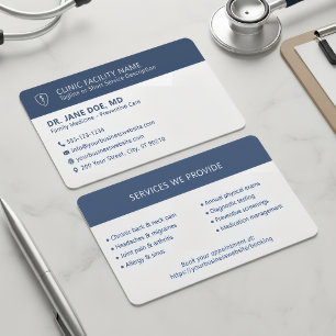Carte De Visite Clinique Médicale de Médecin Minimaliste Bleu Nuit