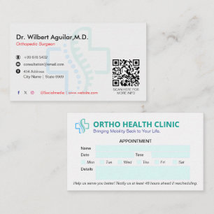 Carte De Visite Clinique orthopédique   Rendez-vous propre