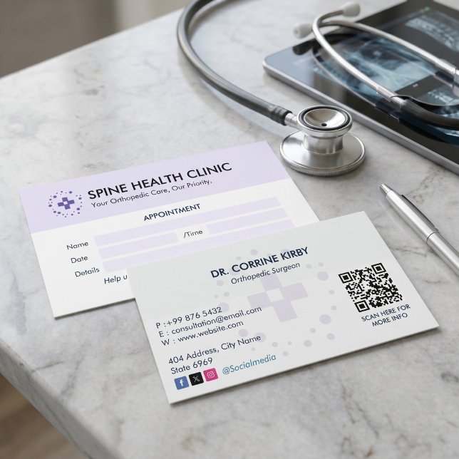 Carte De Visite Clinique orthopédique | Rendez-vous propre (Créateur téléchargé)