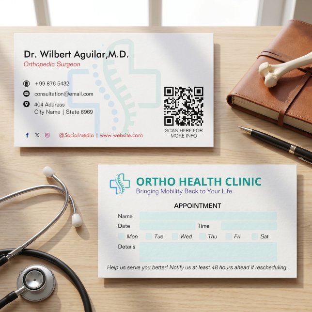 Carte De Visite Clinique orthopédique | Rendez-vous propre (Créateur téléchargé)