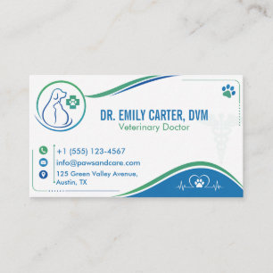 Carte De Visite Clinique vétérinaire Green & Blue Design personnal