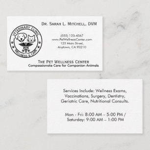 Carte De Visite Clinique Vétérinaire Minimaliste Noir & Blanc